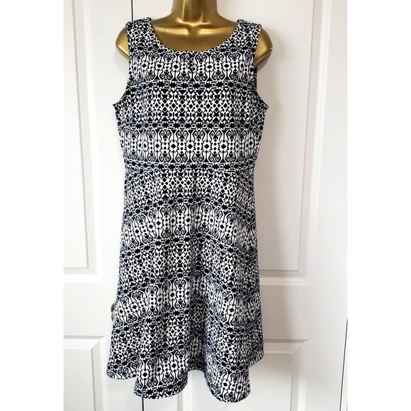 Talbots Petites A-Line Dress Lp Navy/White Polyester Blend Sleeveless - Picture 1 of 7